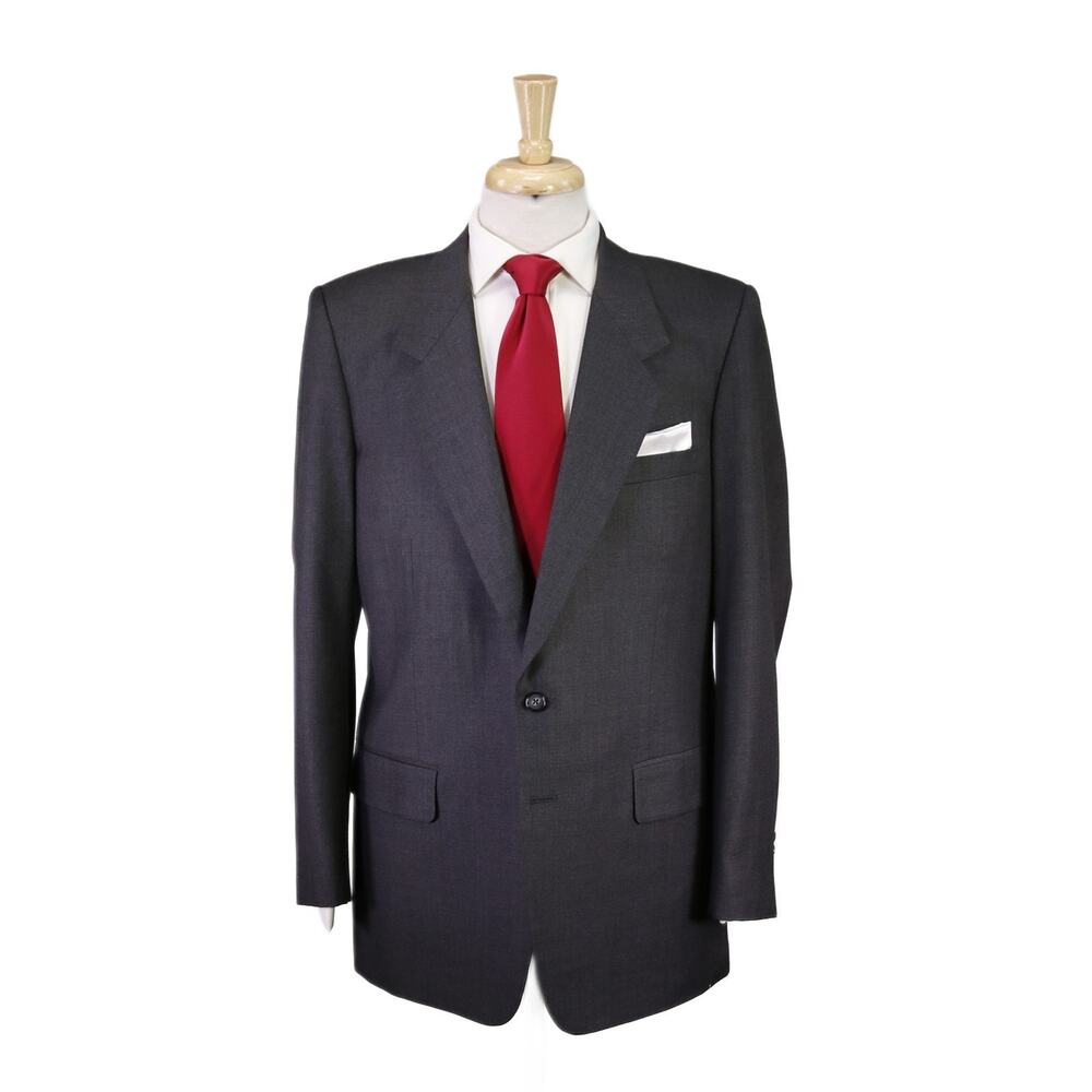 Custom Tailored Bespoke Solid Charcoal Gray Italian 100's Wool 2-Btn Suit 42R